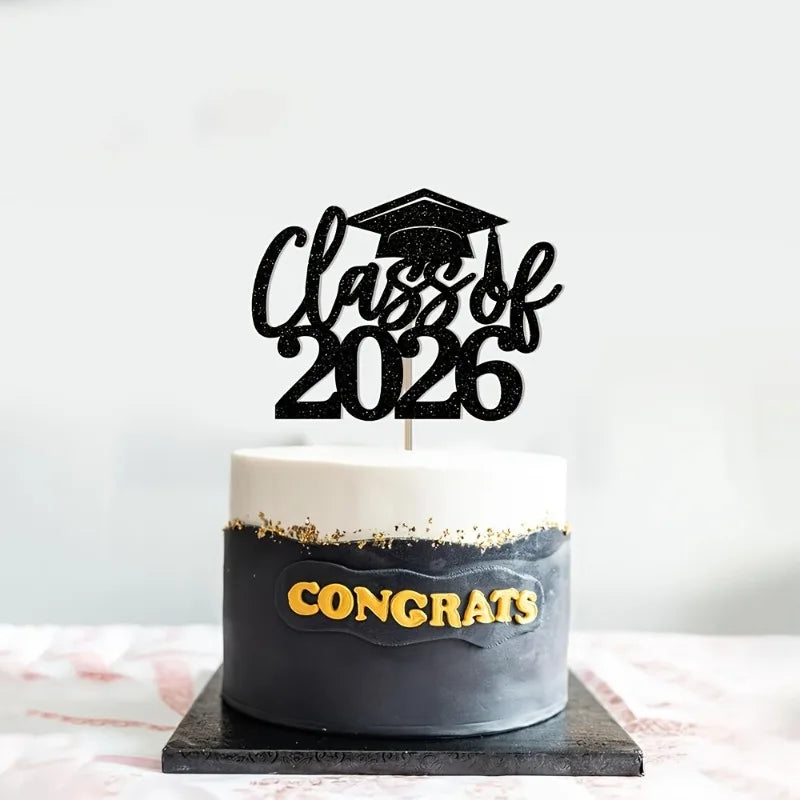 10 Black Gold Class 2026 Cake Topper Congrats Grad School College