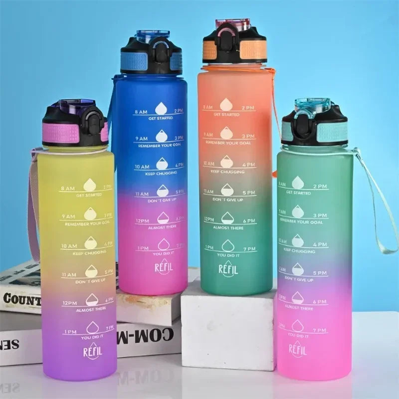 1L Gradient Motivational Sports Water Bottle with Time Marker Sports Water Bottle Zpaxo