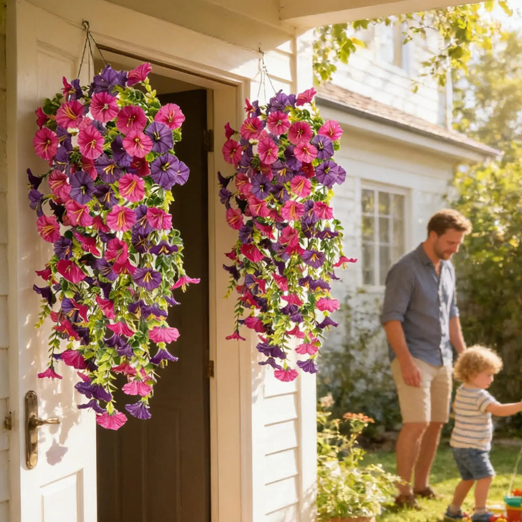 Fake Morning Glory 2 UV Resistant Hanging Vine Flowers Outdoor Garden