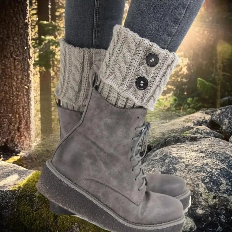 1 Pairs Autumn Winter Women's Short Rhombus Flip 2 Button Foot Warmer Zpaxo
