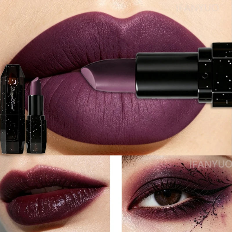 12 Color Gothic Dark Lipstick Long Lasting Waterproof Matte Black Bold Pigment Lip Gloss Party Halloween Cosplay Lip Tint Makeup Zpaxo
