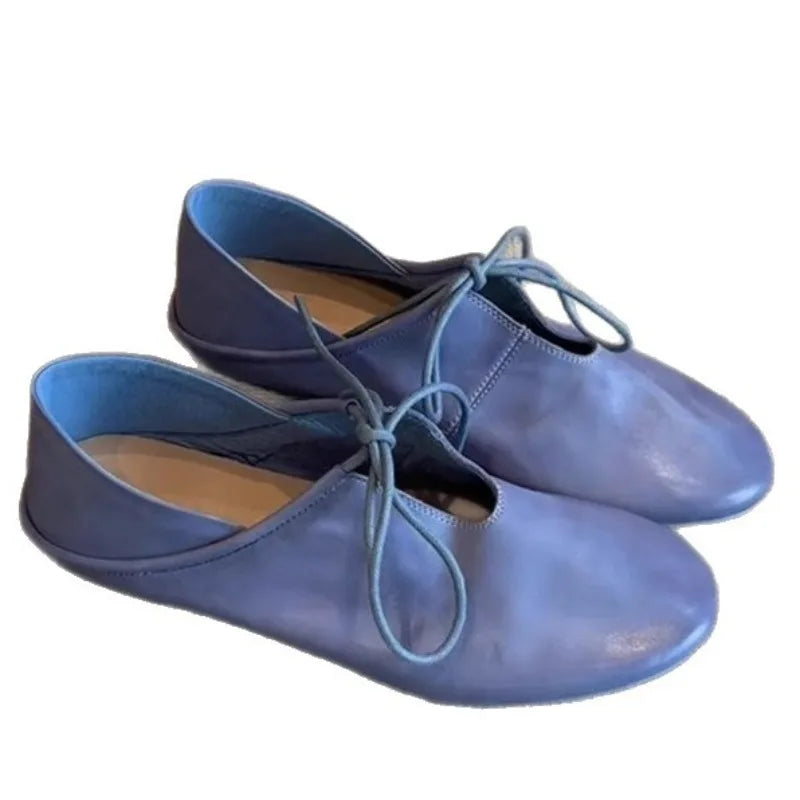 Soft Sole Flat Shoes Round Toe Deep Mouth Lace-up Lightweight