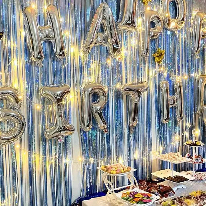 2M Glitter Pink Metallic Foil Tinsel Curtain Backdrop Birthday