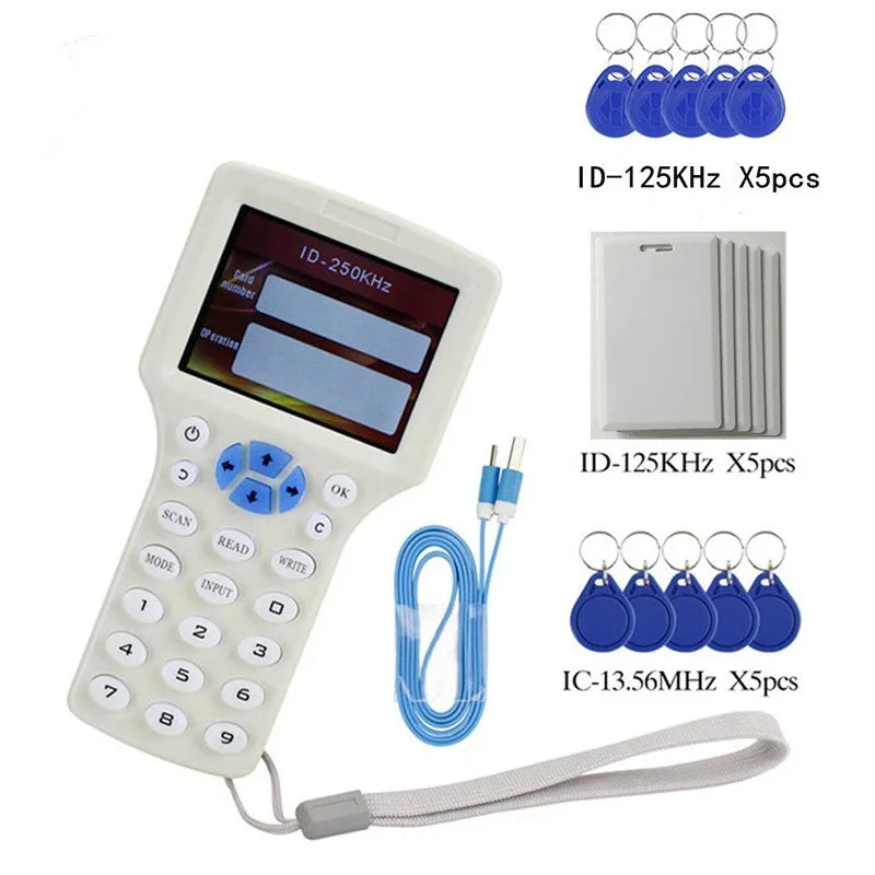 10 Frequency NFC Smart Card Reader Writer Duplicator 125Khz 13.56MHz RFID Copier USB Encryption Decoding Reader Key Replicator Zpaxo