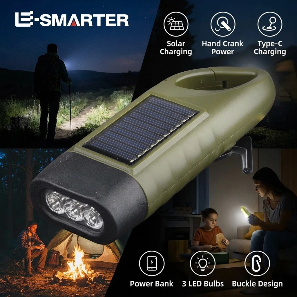 ESMARTER Solar Hand Crank LED Flashlight – Emergency Camping Torch