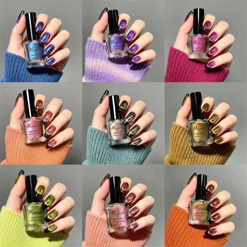 Iridescent Blue Cat Eye Nail Polish Magnetic Polarized Nail Gel No Lamp Baking Soak Off UV LED Manicure Design Nail Art Varnish Zpaxo
