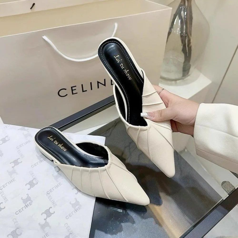 Summer Women Cover Toe Mules Slippers Fashion Shallow Slip on Slide Shoes Comfort Dress Street Style Footwear Zpaxo 36 WHITE