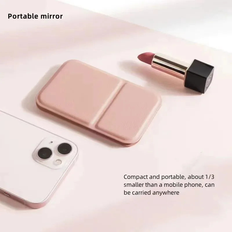 Simple Portable Handheld Foldable Mirror Solid PU Leather Desktop Zpaxo