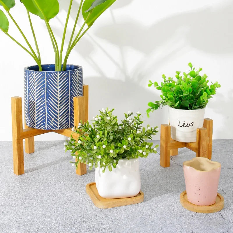 Small Durable Wood Planter Pot Trays Flower Pot Rack Strong Free Standing Bonsai Holder Home Garden Indoor Display Plant Stand Zpaxo