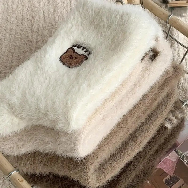 1 4Pairs Autumn Winter Women's Thick Warm Cartoon Animal Bear Bow Zpaxo