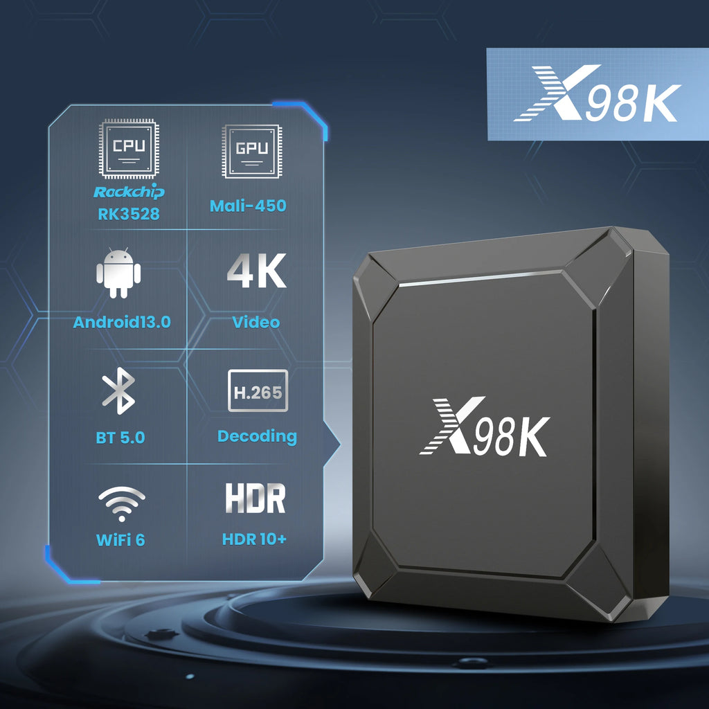 X98K TV Box Android13 RK3528 Quad-core USB BT AV1 3D Wifi6 4K HDR Zpaxo
