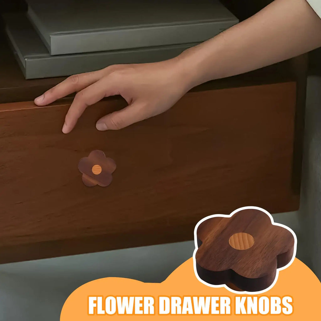Flower Drawer Pulls 4 Wooden Home Decor Screws Cabinet Cupboard