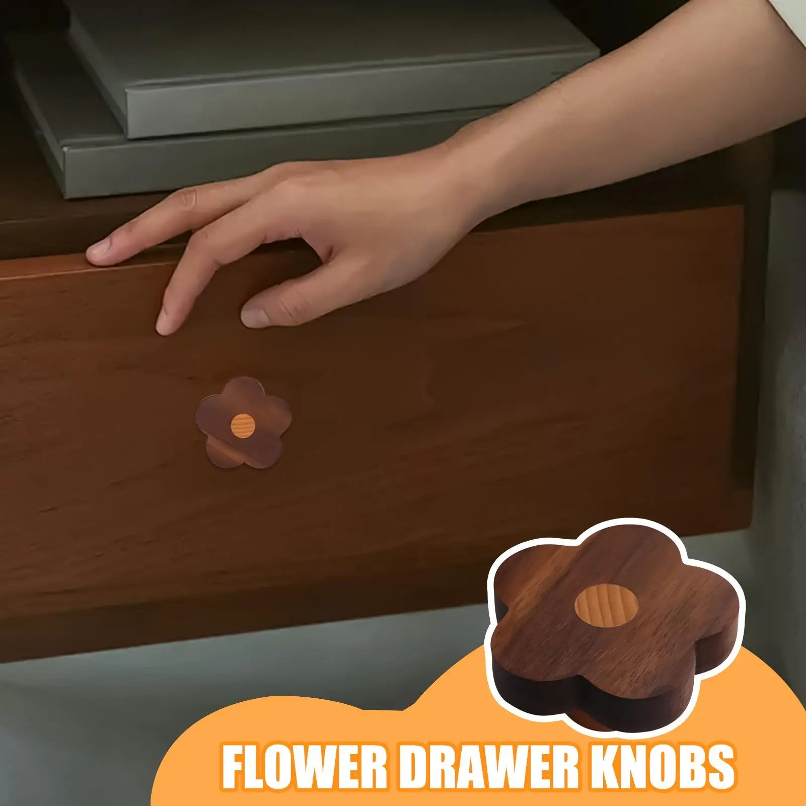 Flower Drawer Pulls 4 Wooden Home Decor Screws Cabinet Cupboard