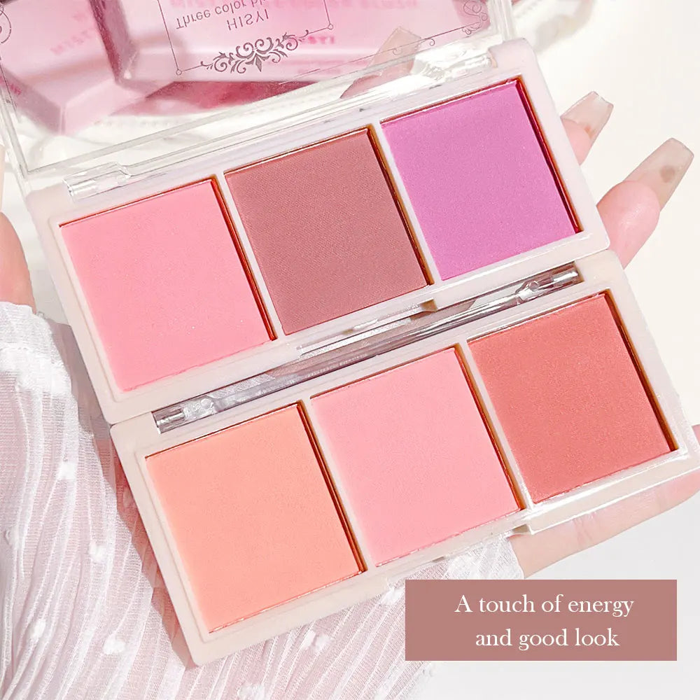HISYI three-color blush matte natural nude makeup brightens the appearance and brightens the color. Three-color blush plate Zpaxo