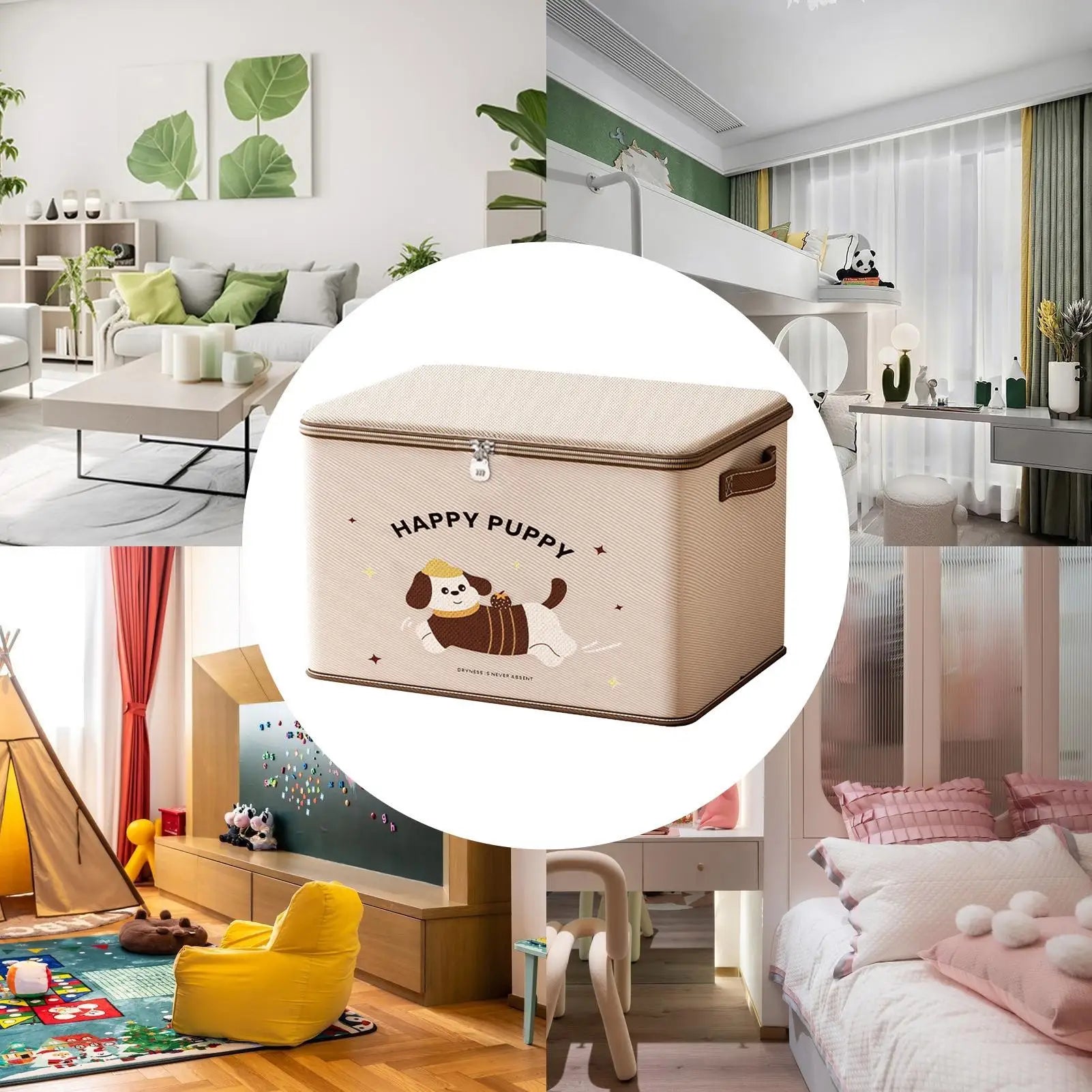 Lockable Storage Box Waterproof Stackable Puppy Pattern Organizer