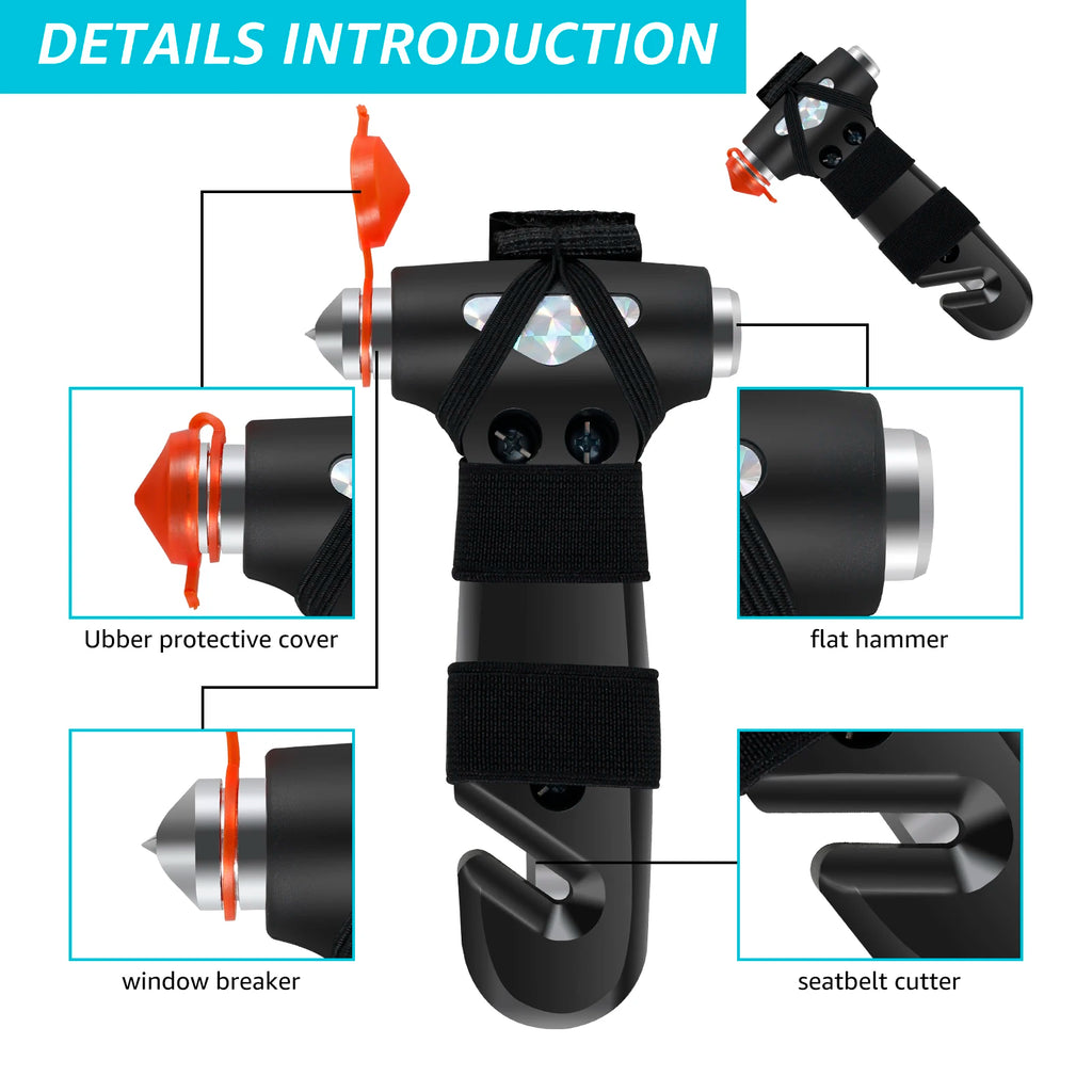 Car Safety Hammer Car Emergency Tool Universal with Belt Cutter Life-Saving 3 In 1 Emergency Glass Window Breaker Rescue Tool Zpaxo