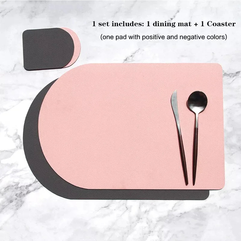 Placemats Dining Table 1 4 6 Washable Leather Non-slip Heat Resistant Zpaxo Pink and Grey 1 pcs