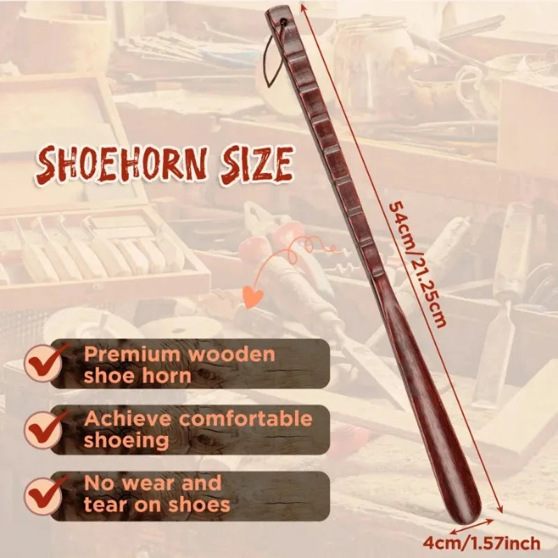 54cm Long Handle Wooden Shoe Horn – Easy Shoe Lifter for Seniors Long Handle Shoe Horn Zpaxo