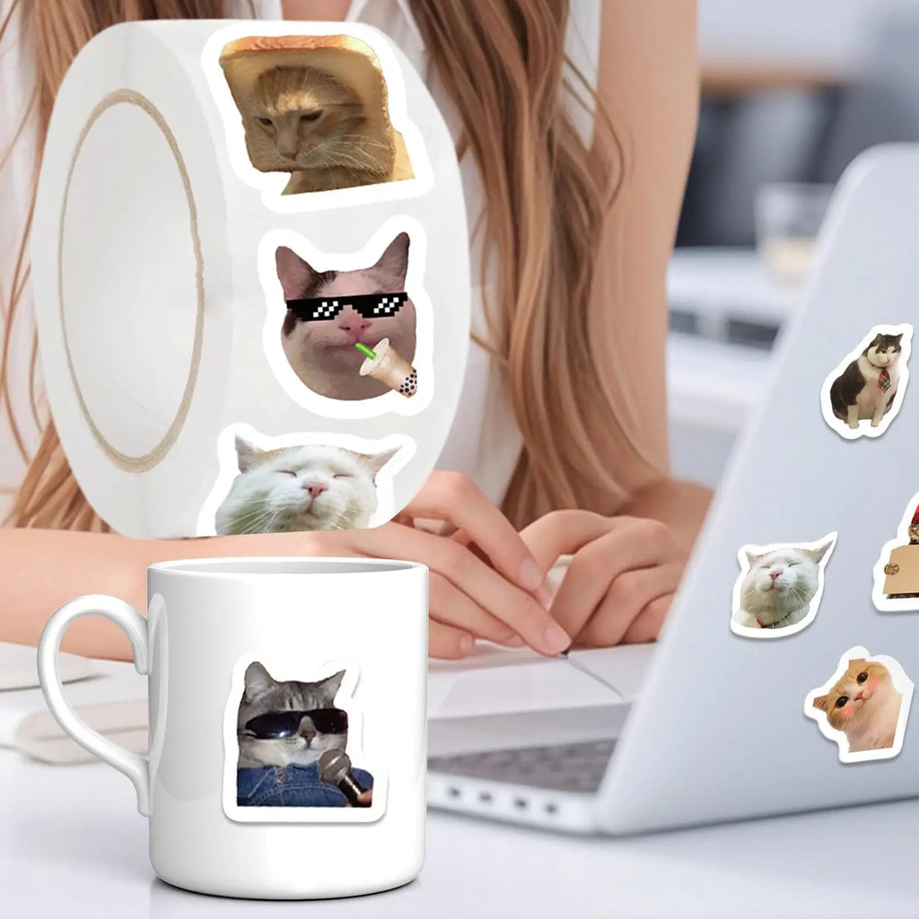 Cat Stickers 500 Pieces Cute Waterproof Sticker Rolls Decals Toys for Laptop Bottle Bracelet Table Home School Kids Youth Adults Zpaxo