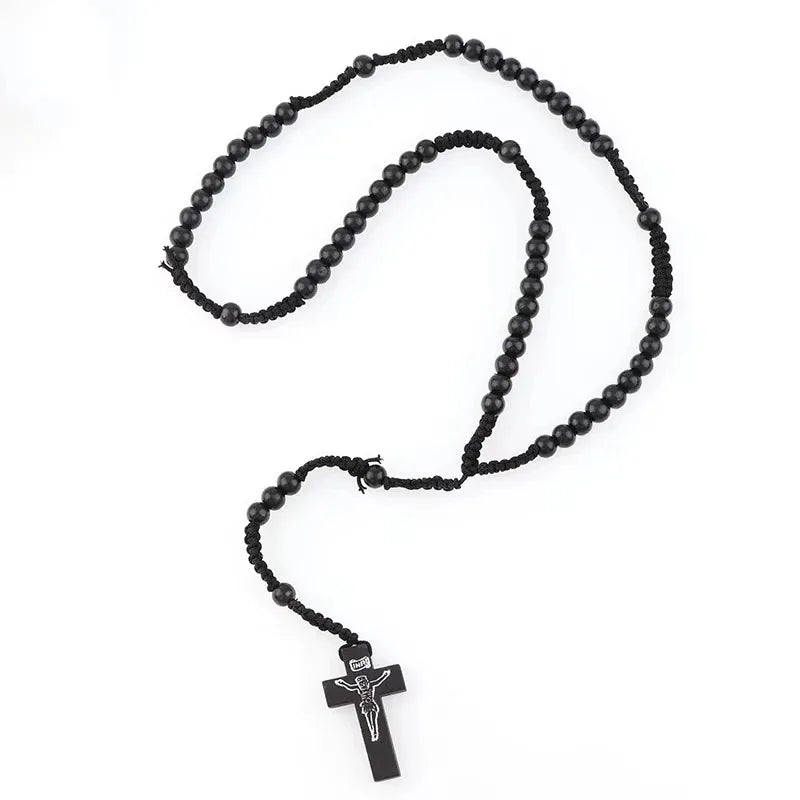 Wooden Beads Rosary Handcrafted Orthodox Catholic Cross Necklace