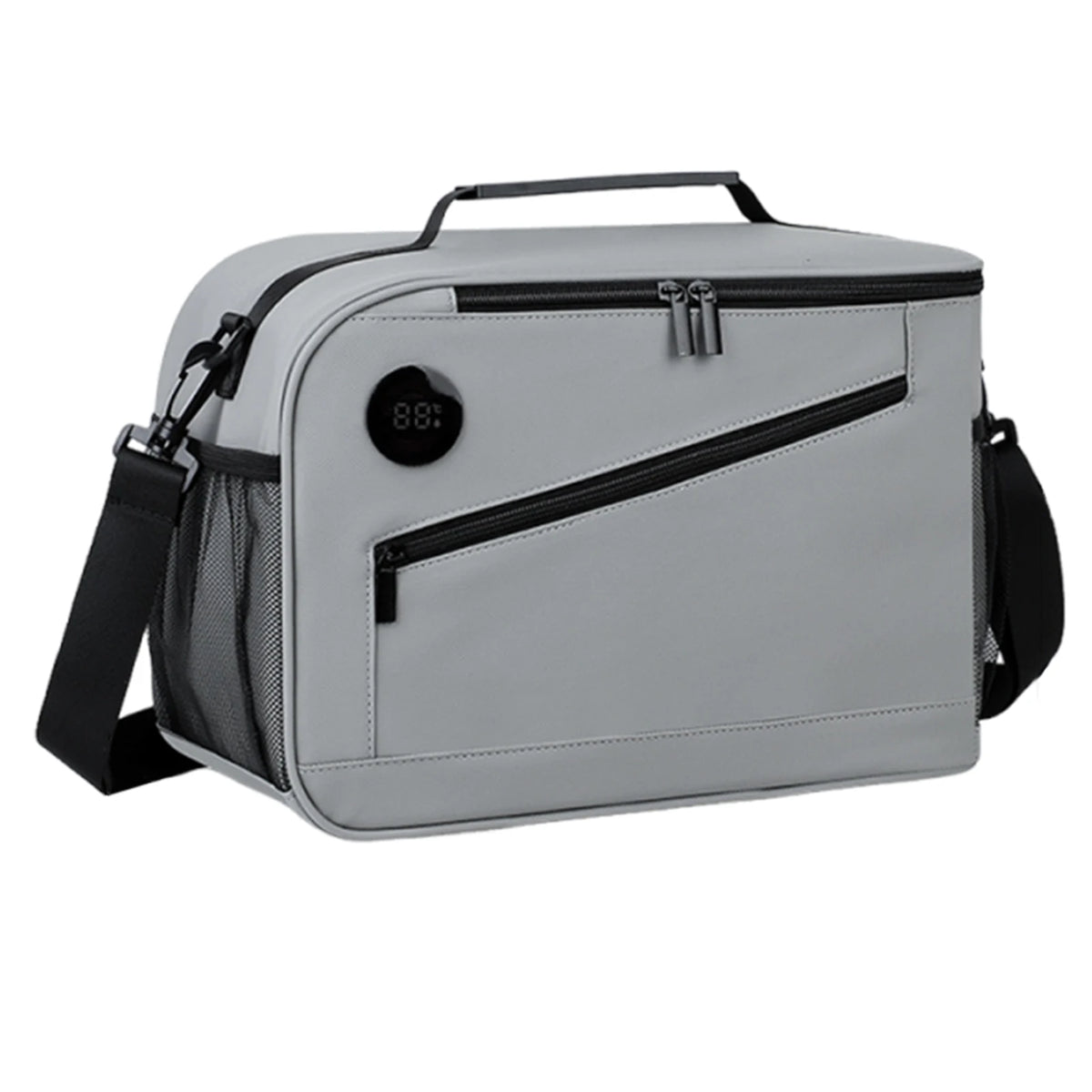 Cooler Bag Temperature Display Lunch Box Shoulder Strap Portable Zpaxo Grey