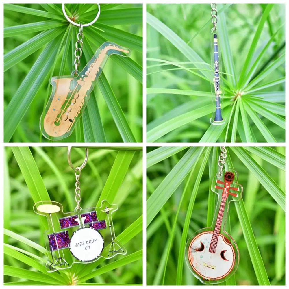 Ukulele Guitar Acrylic Keychain VIOLIN Clarinet Guitar Model Pendant Cello Saxophone Electric Guitar Model Keyring Zpaxo