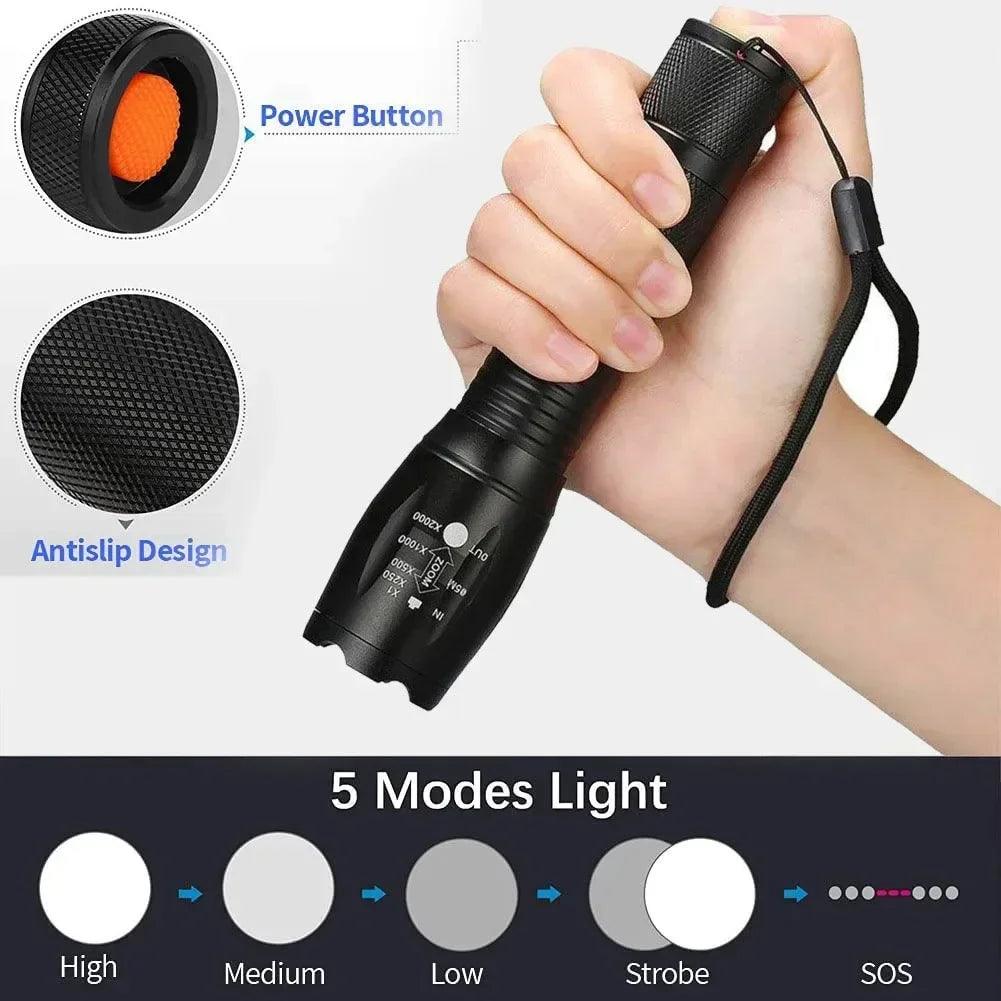 ZHIYU 1200 Lumen LED Flashlight – 5-Mode Zoomable Waterproof Torch