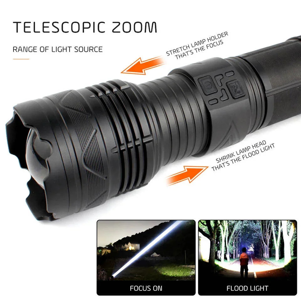 20000LM LED Flashlight – Zoomable Long-Range Camping Torch