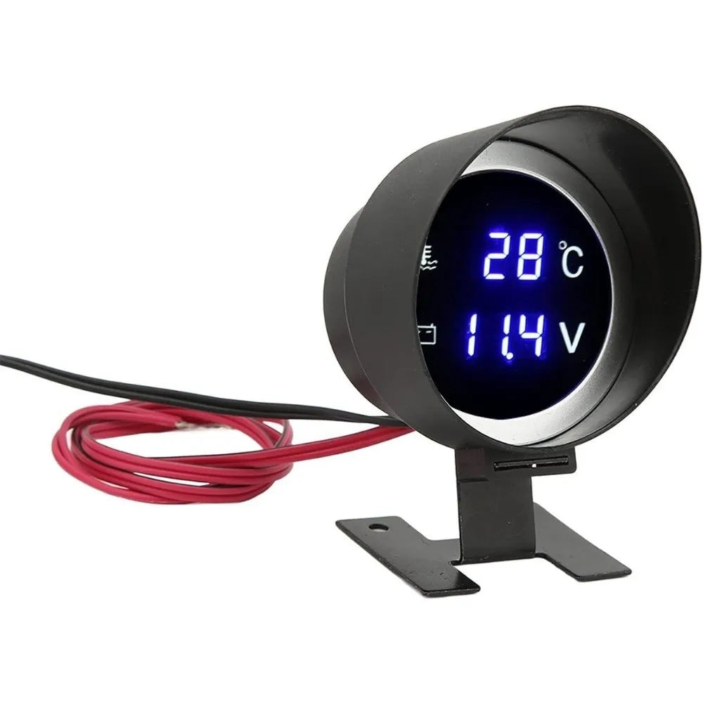 Digital Display 2in1 Temp Voltage Meter Blue Light DC 9V-36V Water Temperature Meter Round LCD LED Digital Temp Meter Car Zpaxo