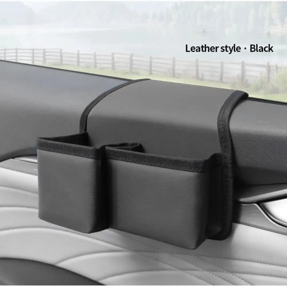 Universal Car Window Storage Box Leather 2 Pockets Car Armrest Cup Holder Wear-Resistant Space Saving Zpaxo