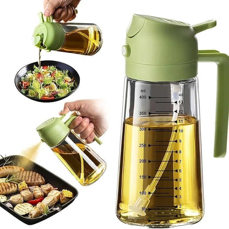 2in1 470ml Glass Spray Oil Sprayer Bottle Spray Oil Dispenser Oil Jar Cruet BBQ Kitchen Baking Roasting Picnic Kitchen Tool Zpaxo Green