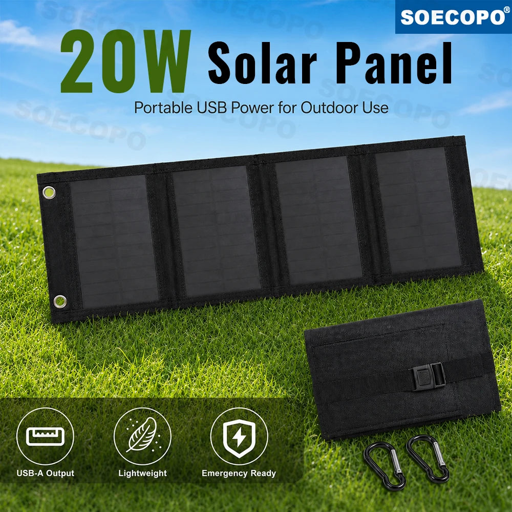 Portable 20W Foldable Solar Panel USB Charger Lightweight Solar Power Bank Charger for Backpacking Camping Outdoor Activities Zpaxo