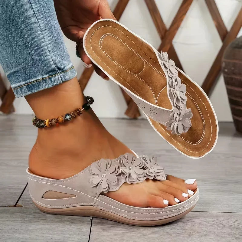 Women Platform Slippers Flowers Wedges Shoes Summer Lightweight Flip Zpaxo GRAY 36