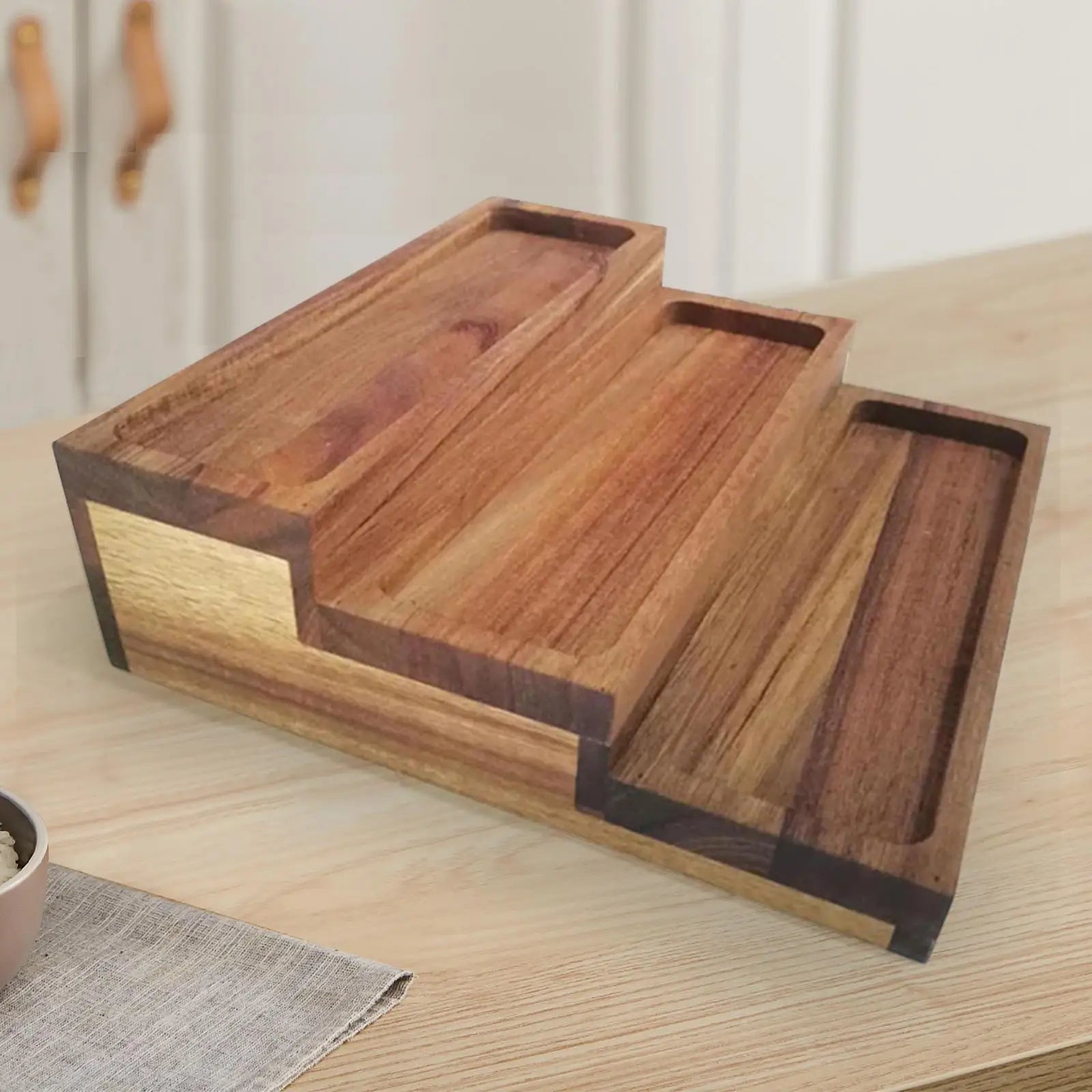 3 Bamboo Tier Spice Rack Wood Step Shelf Pantry Cabinet Seasonings Zpaxo