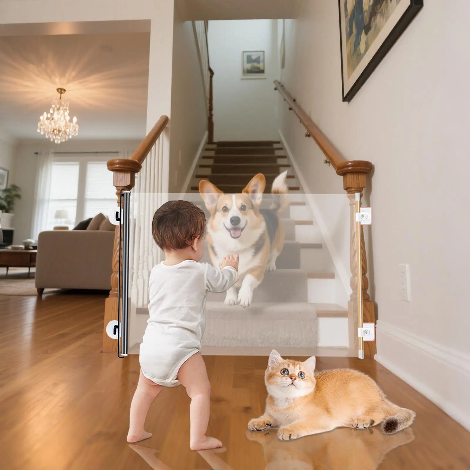 Retractable Dog Gate Portable Gates Dogs Expandable Folding Barrier