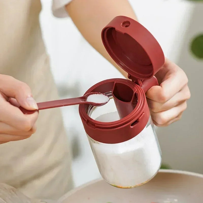 2 in 1 Household kitchen Moisture-Proof Seasoning Jar Salt Container Glass Spice Bottle Spoon separation Glass Seasoning Can liy Zpaxo