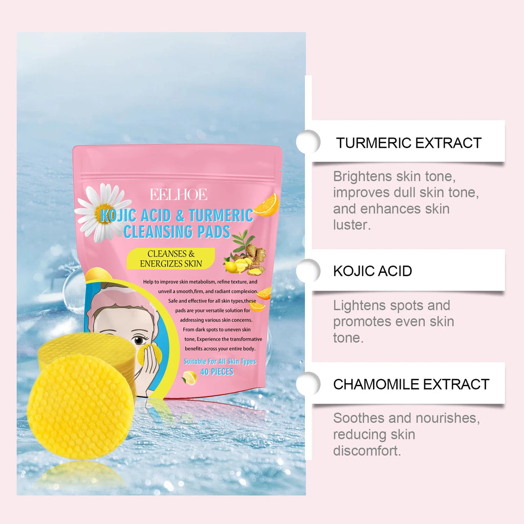 Turmeric Kojic Acid Cleansing Pads 40pc – Fade Dark Spots Exfoliating Cleansing Pads Zpaxo