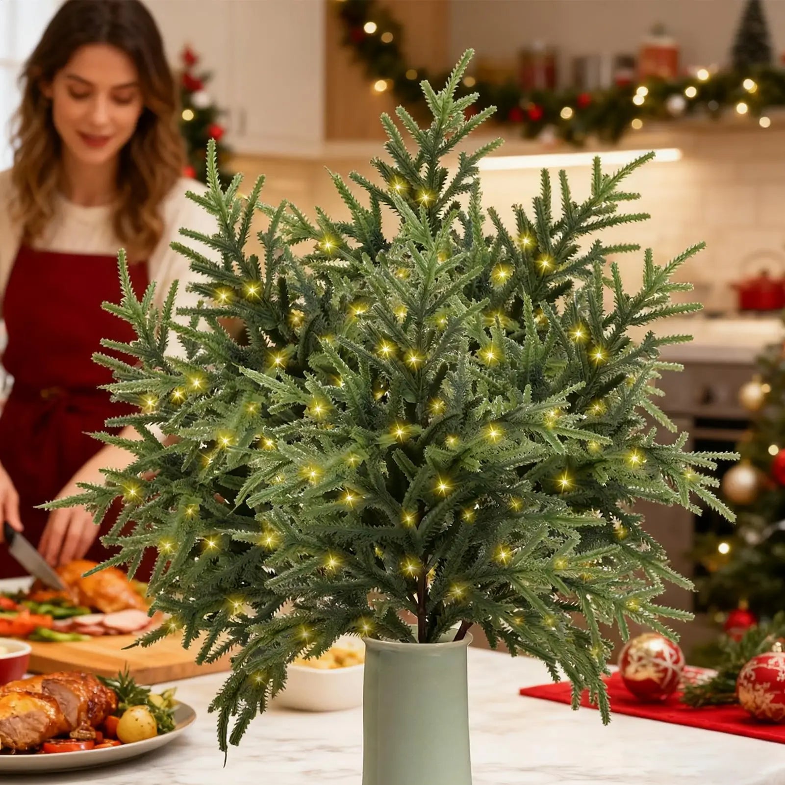 Pine Branches Led Light Greenery Picks Pre Lit Pines Stems Home Decor