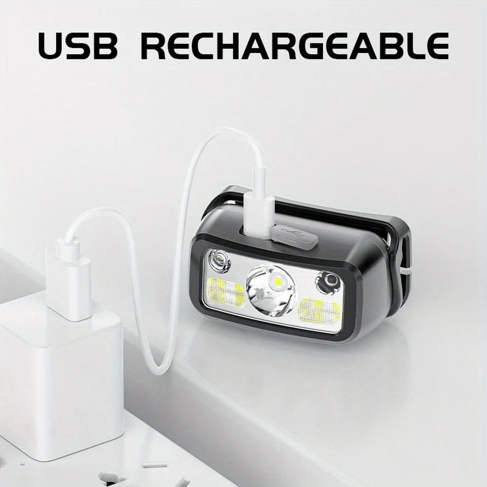 COB LED Sensor Headlamp – USB Rechargeable, 6 Modes, IPX4