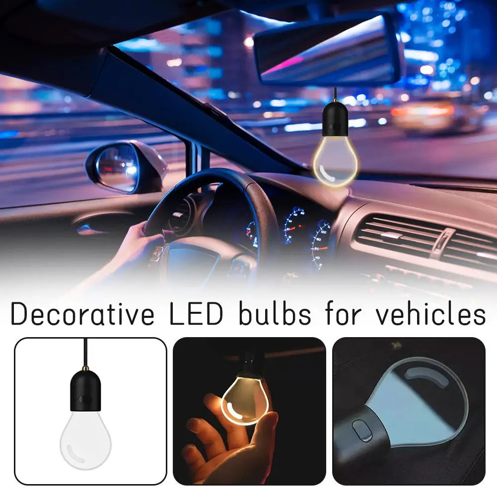 Car Decorative LED Bulb Hanging Ornament Interior Glow Lighting 4 Modes Retro Design For Daily Use Long Trips Auto Accessory Zpaxo