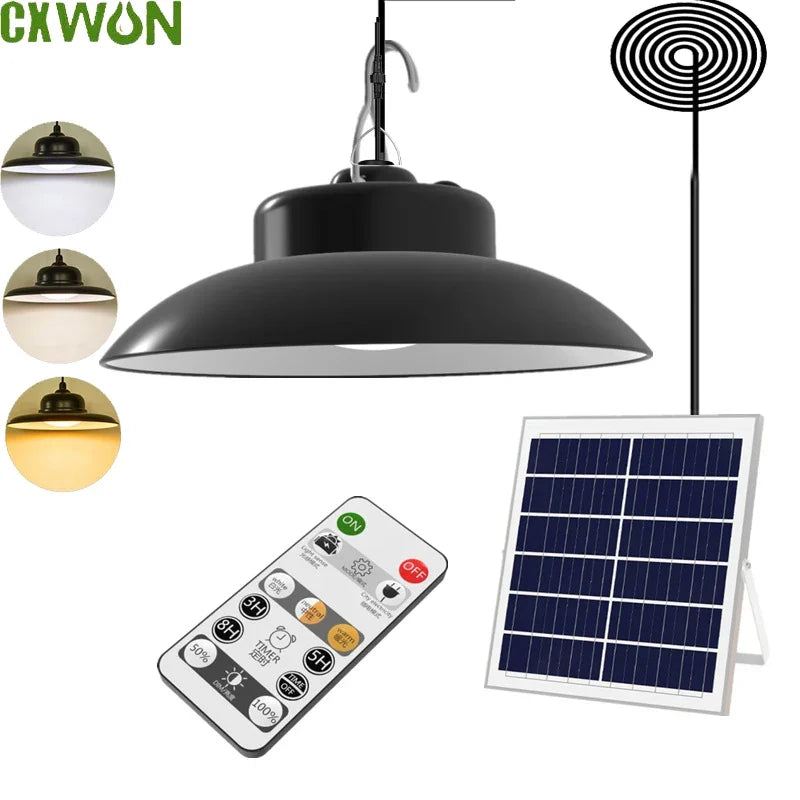 Solar Pendant Lights Remote Control Dimmable 3000K-6000K Outdoor Zpaxo