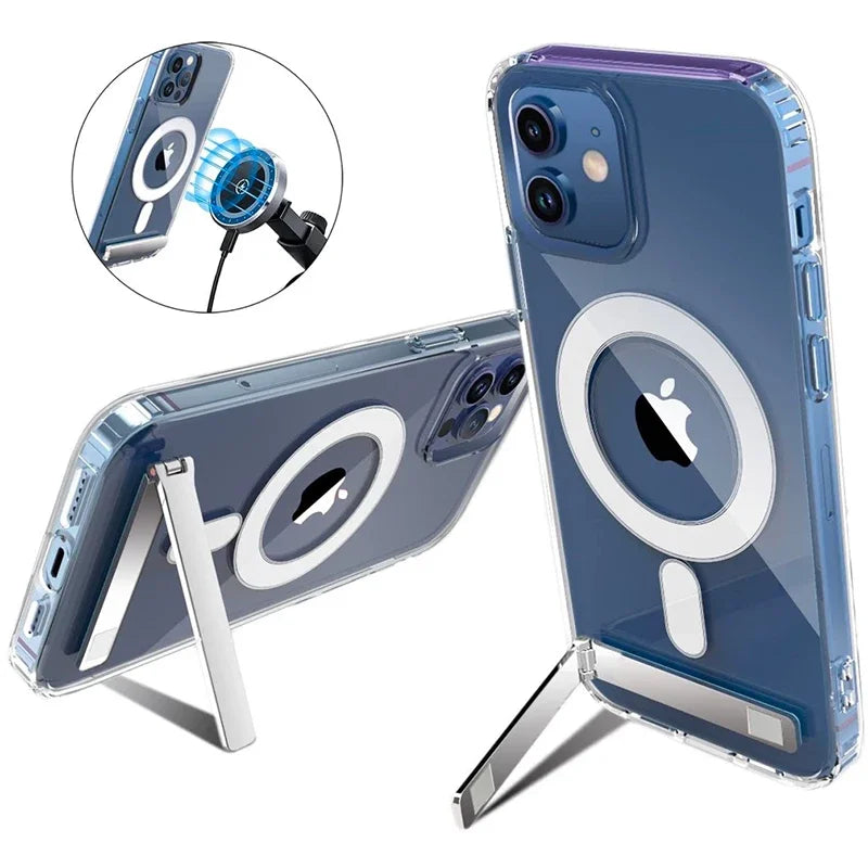Clear Magnetic Phone Case Kickstand Iphone 17 Max Air 16 15 14 13 12