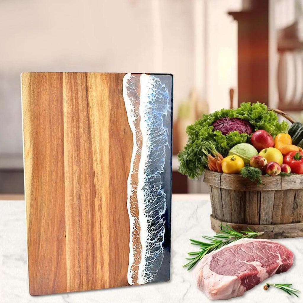 Cutting Board Wooden Resin Double Sided Tray Chopping Beach Pattern
