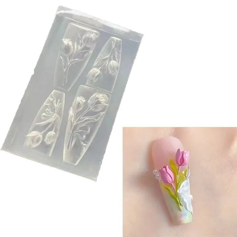 3D Flowers Nail Art Mold Silicone DIY Tropical Floral Tulip Bunch Zpaxo E