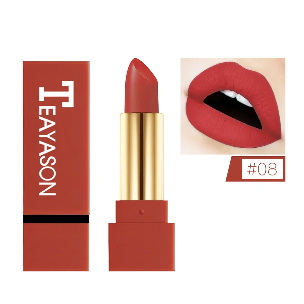 Dark Red Matte Lipstick Velvet Cream Texture Highly Pigmented Waterproof & Sweatproof Lasting Non-Smudging Makeup Cosmetics Zpaxo 08
