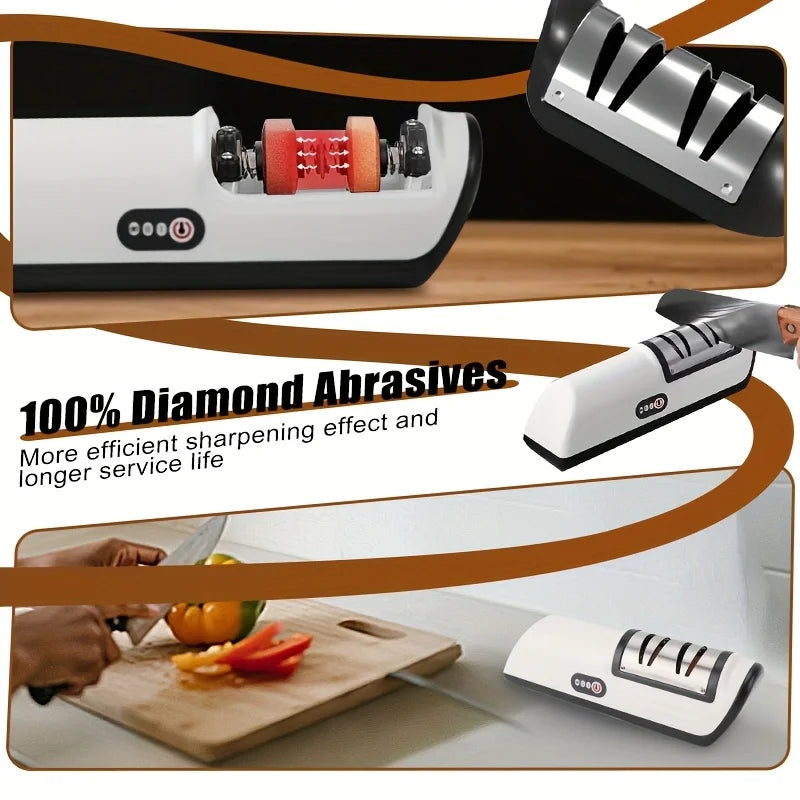 Electric Knife Sharpener USB Rechargeable, Multi-Knife Sharpener for Kitchen Chef Slicing Santoku Paring Ceramic Knives Zpaxo