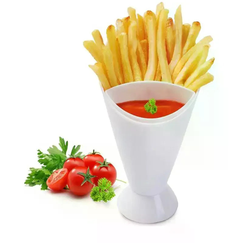 Fries Shelf Holder Assorted Sauce Chips Dip Snack Cone Stand Plastic Dip Cup Two Cup-mouth Tableware Tray Container Kitchen Tool Zpaxo