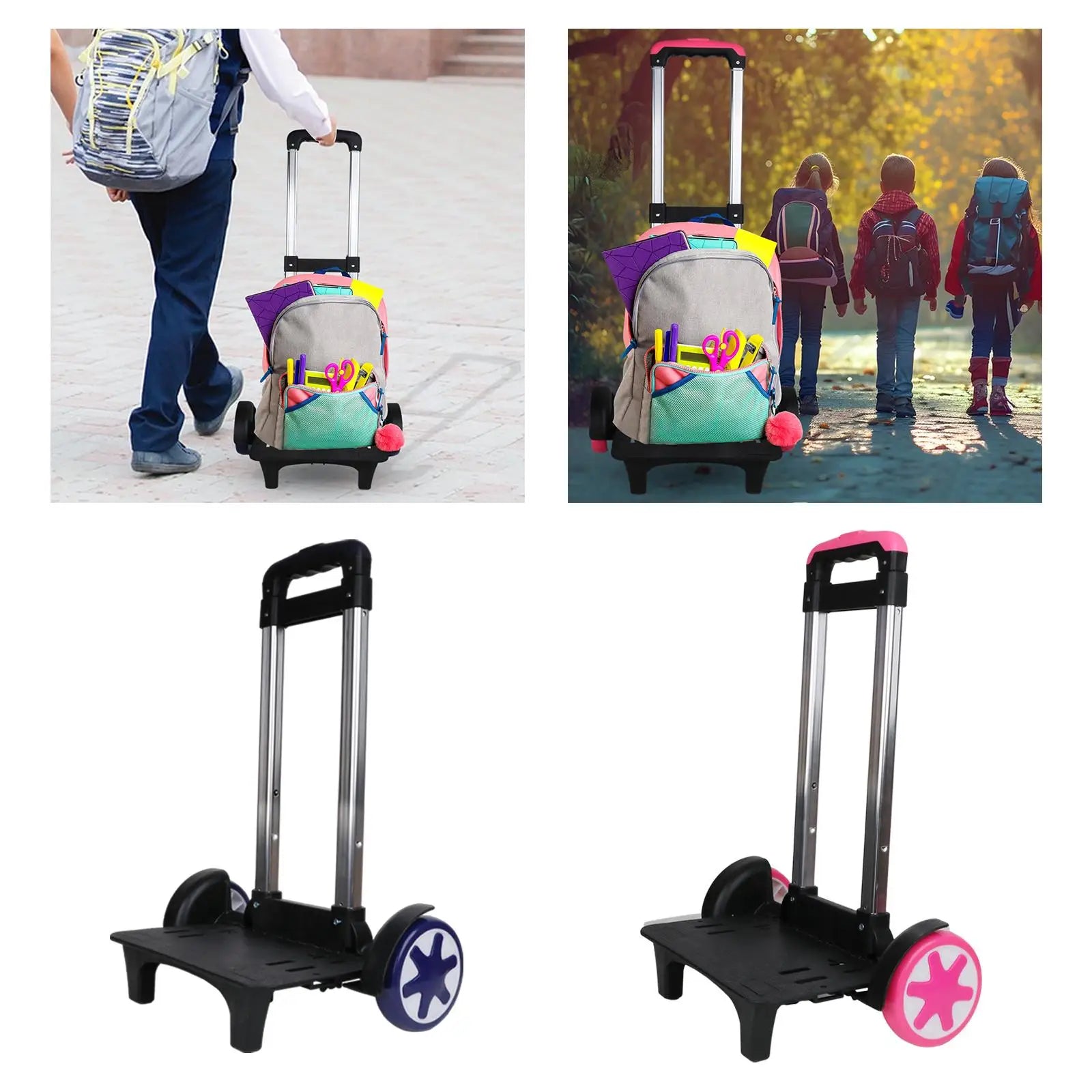 Backpack Trolley Compact Portable Wheeled Hand Trolley Roller Carrier Folding Wheeled Cart for Schoolbag Backpack Boxes Kids Zpaxo