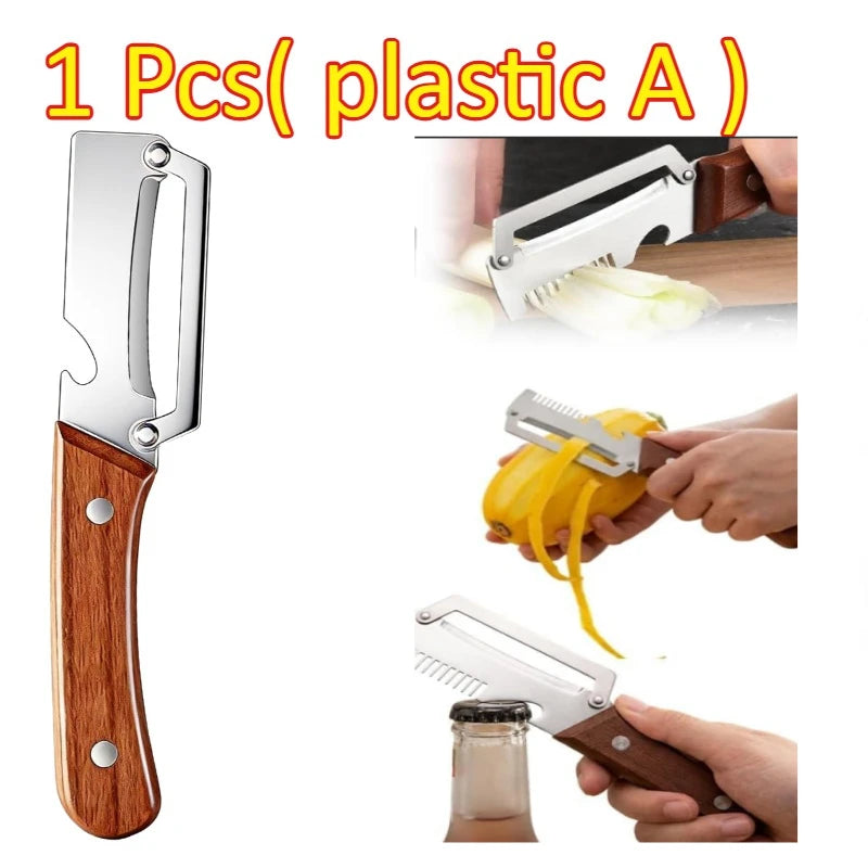 Knife Kitchen New Paring Knife Ergonomic Stainless Steel Vegetable Peeler with Wooden Handle 2-in-1 Fruit Potato Peeler Zpaxo plastic A-1PCS