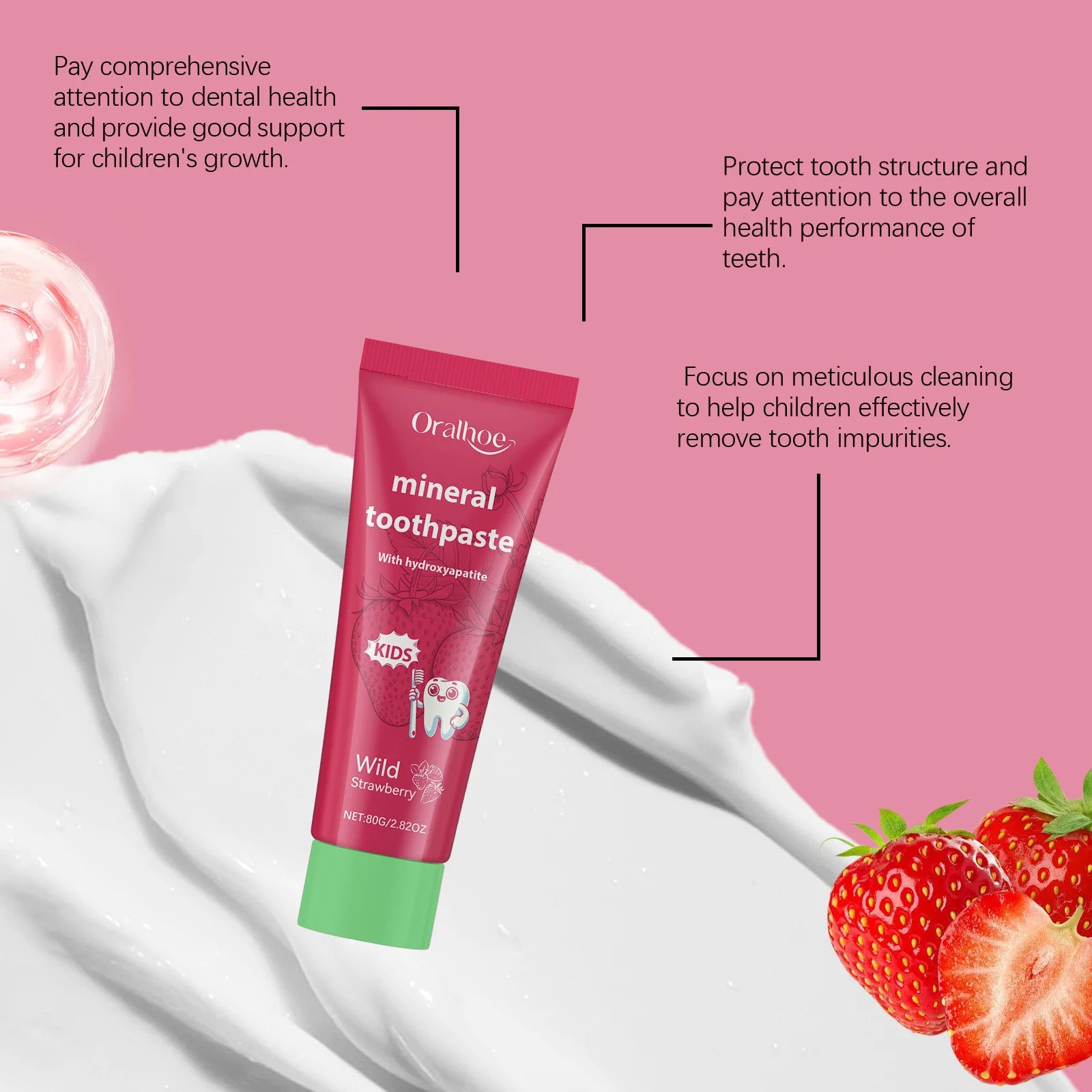 Oralhoe Strawberry Kids Toothpaste – Whitening & Enamel Care Kids Toothpaste Zpaxo